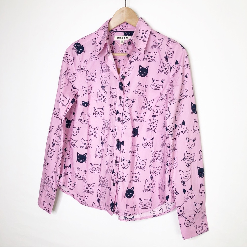 Boden black/Pink Cat Print Button-Up Shirt - Picture 11 of 12